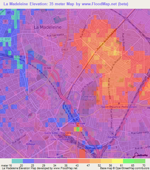 La Madeleine,France Elevation Map