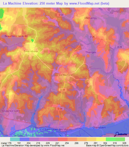 La Machine,France Elevation Map