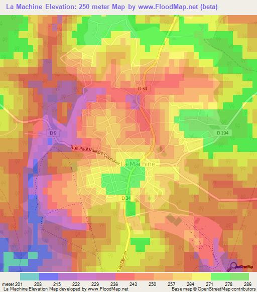 La Machine,France Elevation Map