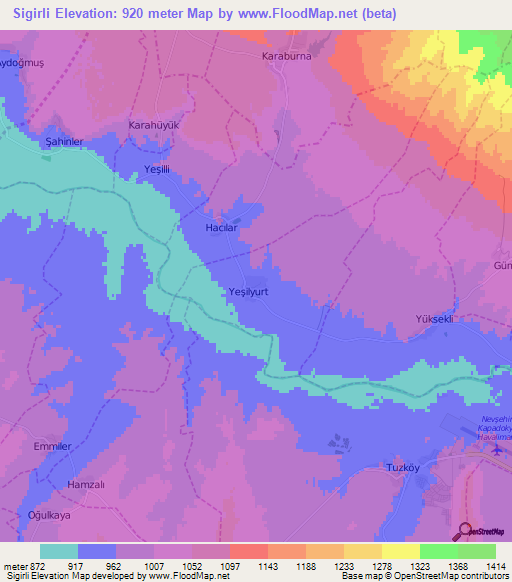 Sigirli,Turkey Elevation Map