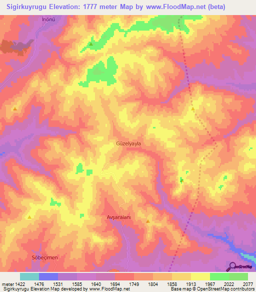 Sigirkuyrugu,Turkey Elevation Map