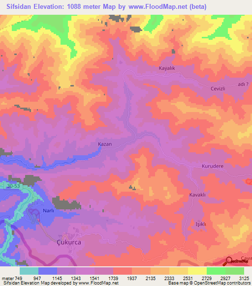 Sifsidan,Turkey Elevation Map