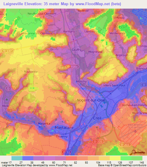 Laigneville,France Elevation Map