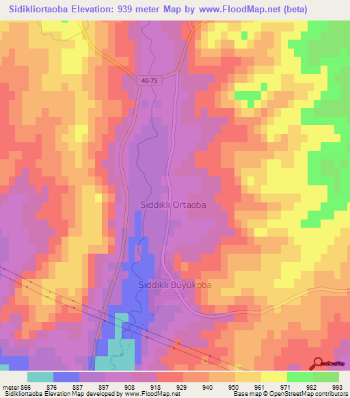 Sidikliortaoba,Turkey Elevation Map