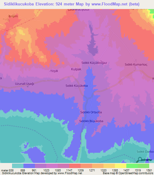 Sidiklikucukoba,Turkey Elevation Map