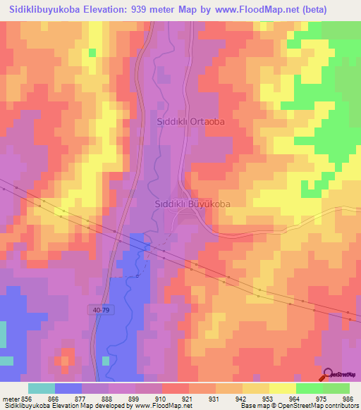 Sidiklibuyukoba,Turkey Elevation Map