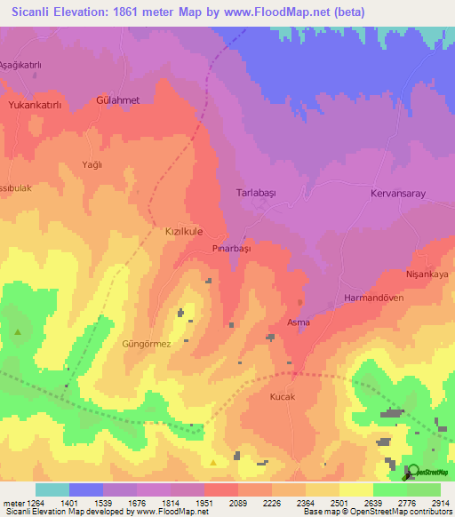 Sicanli,Turkey Elevation Map