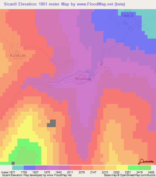 Sicanli,Turkey Elevation Map