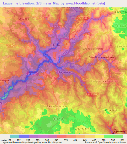 Laguenne,France Elevation Map