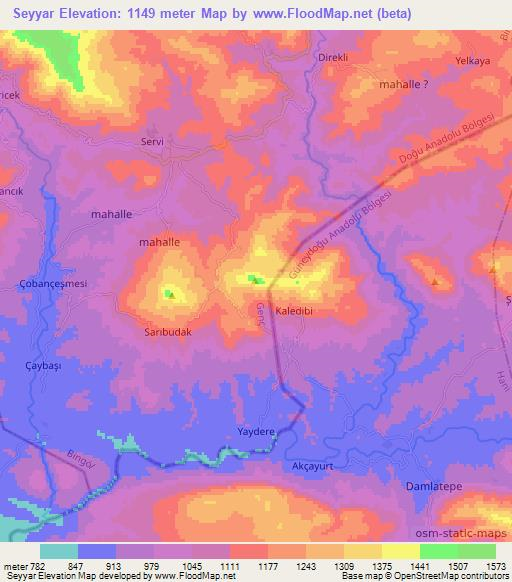 Seyyar,Turkey Elevation Map