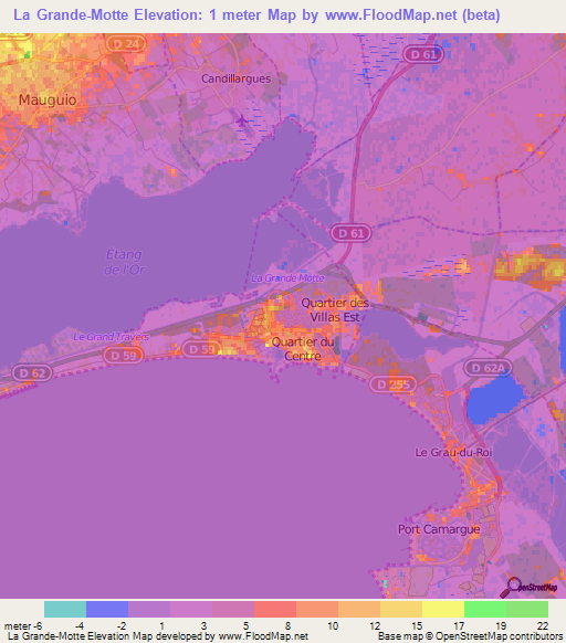 La Grande-Motte,France Elevation Map