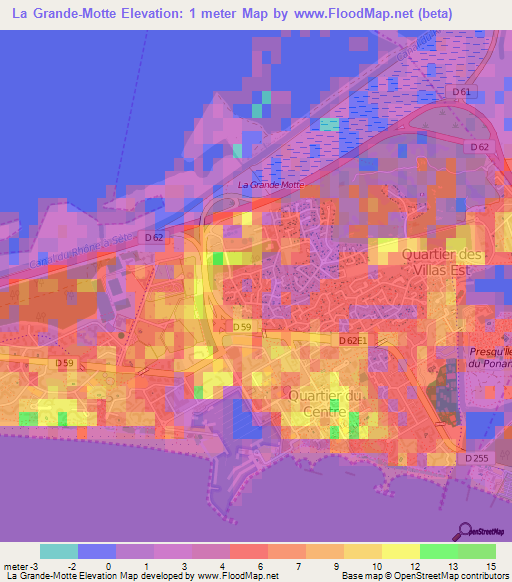 La Grande-Motte,France Elevation Map