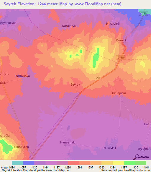 Seyrek,Turkey Elevation Map