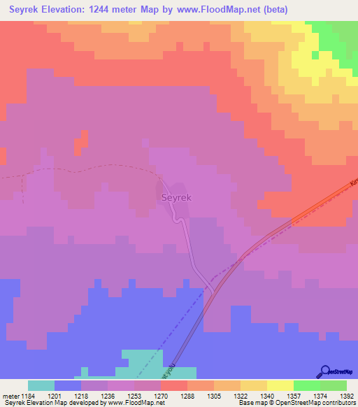 Seyrek,Turkey Elevation Map