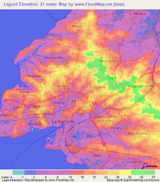 Lagord,France Elevation Map