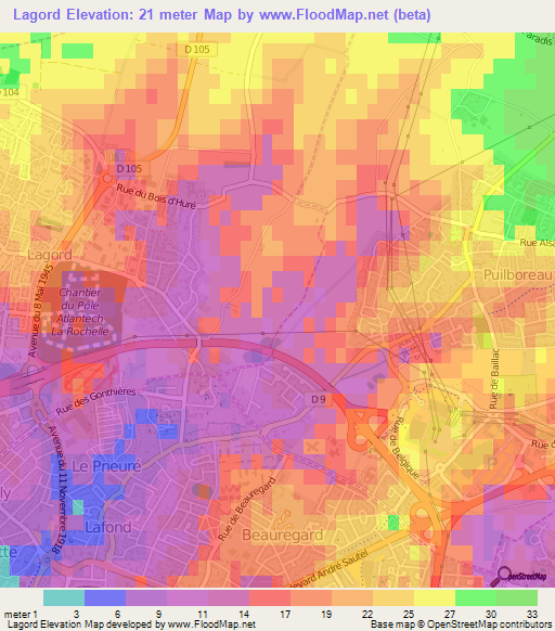 Lagord,France Elevation Map