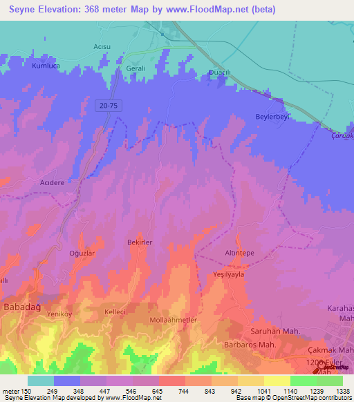 Seyne,Turkey Elevation Map