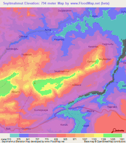 Seyitmahmut,Turkey Elevation Map