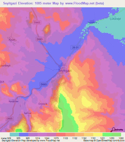 Seyitgazi,Turkey Elevation Map