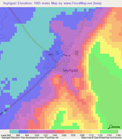 Seyitgazi,Turkey Elevation Map