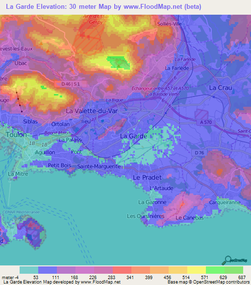 La Garde,France Elevation Map