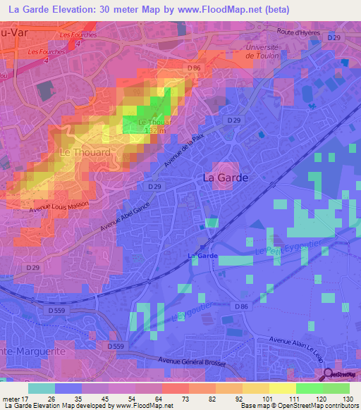 La Garde,France Elevation Map