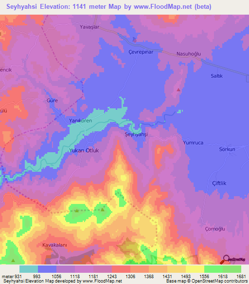 Seyhyahsi,Turkey Elevation Map