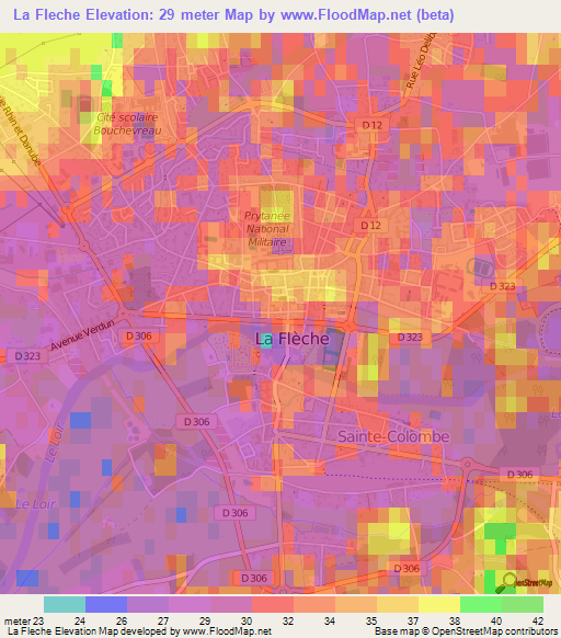 La Fleche,France Elevation Map