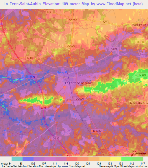 La Ferte-Saint-Aubin,France Elevation Map