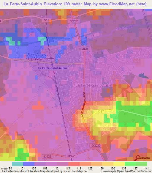 La Ferte-Saint-Aubin,France Elevation Map