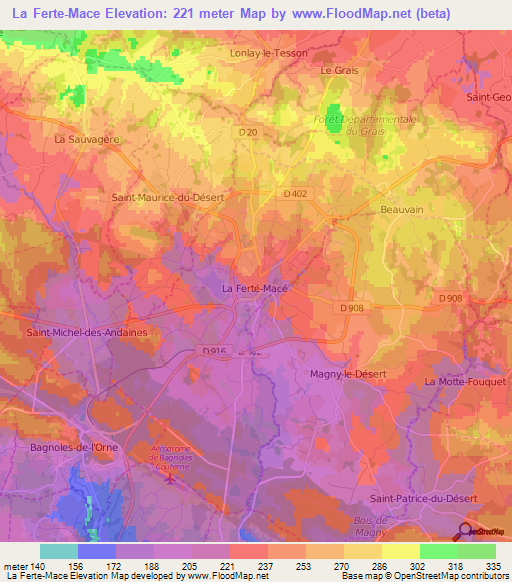 La Ferte-Mace,France Elevation Map