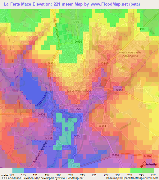 La Ferte-Mace,France Elevation Map