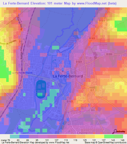La Ferte-Bernard,France Elevation Map