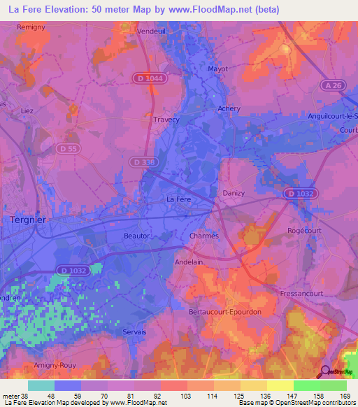 La Fere,France Elevation Map