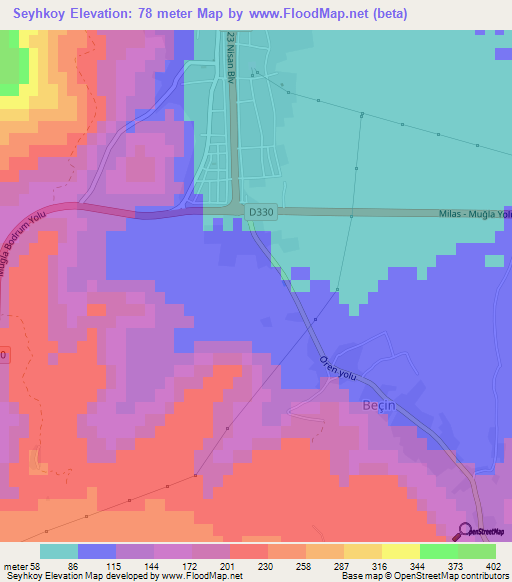 Seyhkoy,Turkey Elevation Map