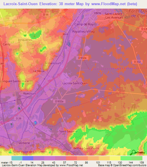 Lacroix-Saint-Ouen,France Elevation Map