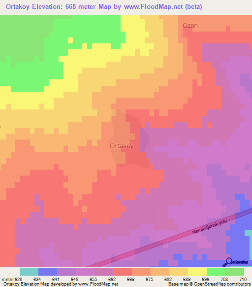 Ortakoy,Turkey Elevation Map