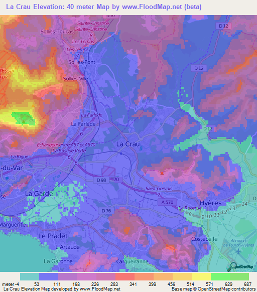 La Crau,France Elevation Map