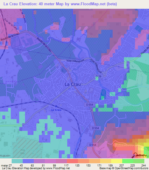 La Crau,France Elevation Map