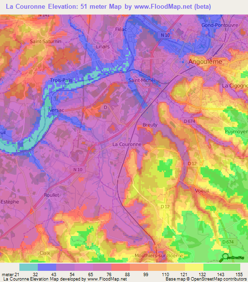 La Couronne,France Elevation Map