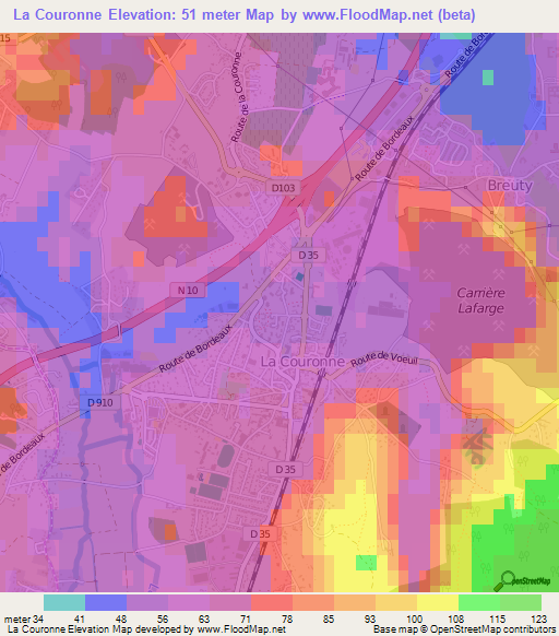 La Couronne,France Elevation Map