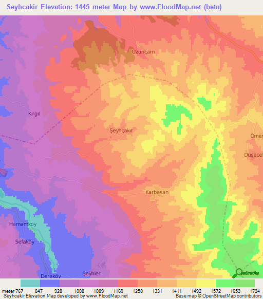 Seyhcakir,Turkey Elevation Map