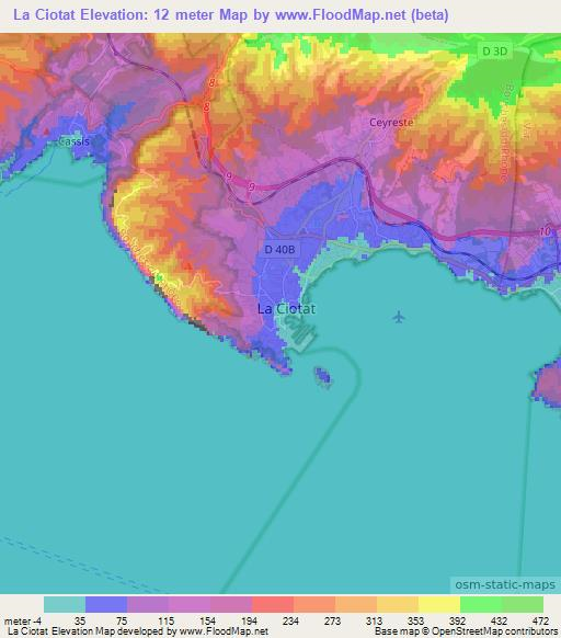 La Ciotat,France Elevation Map