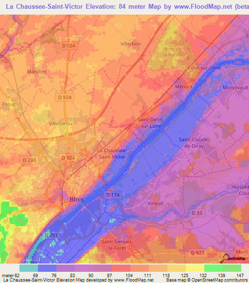 La Chaussee-Saint-Victor,France Elevation Map