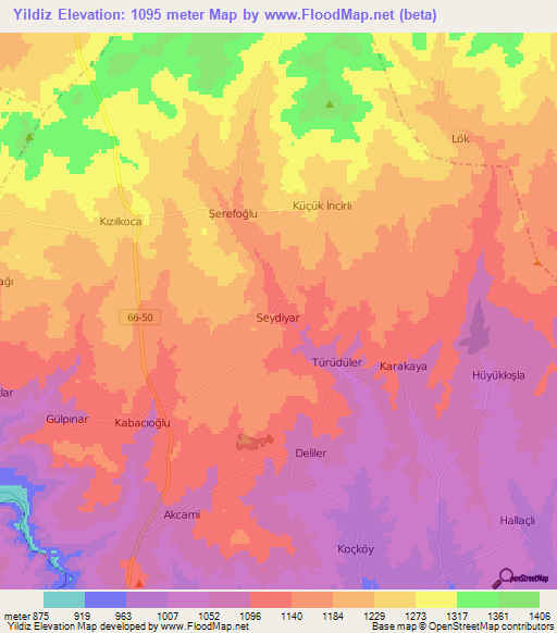 Yildiz,Turkey Elevation Map