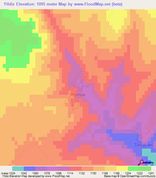 Yildiz,Turkey Elevation Map