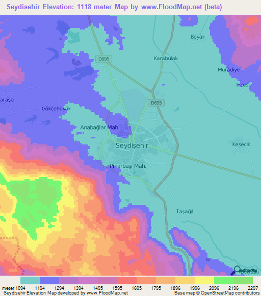 Seydisehir,Turkey Elevation Map