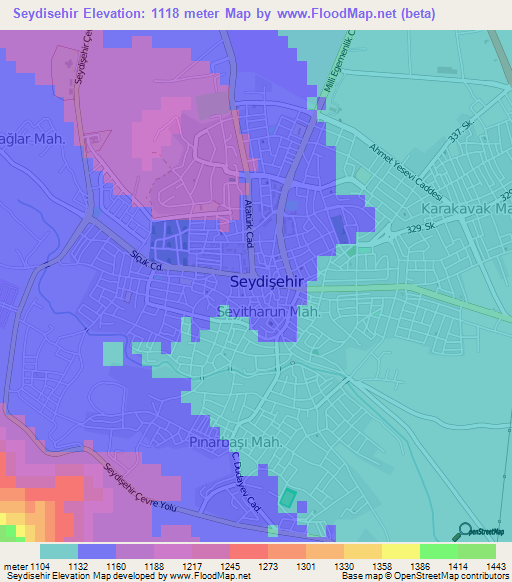 Seydisehir,Turkey Elevation Map