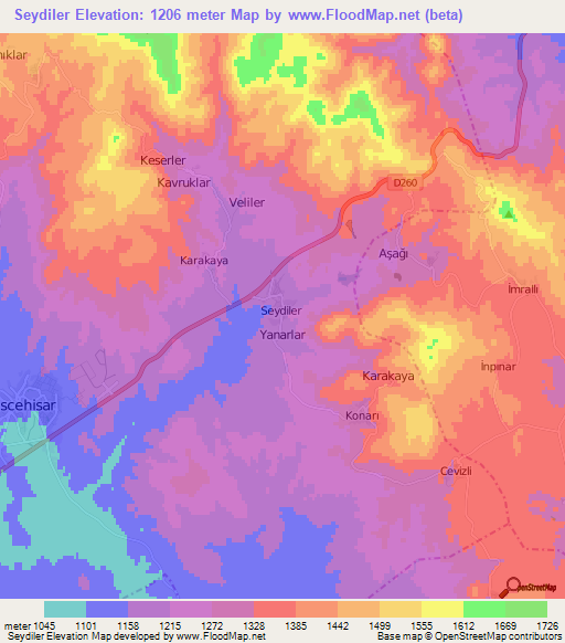 Seydiler,Turkey Elevation Map