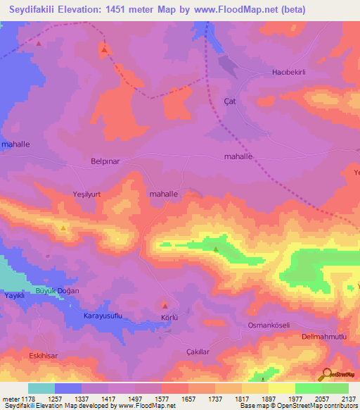 Seydifakili,Turkey Elevation Map